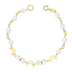 18k Pulsera Comunion Perla...