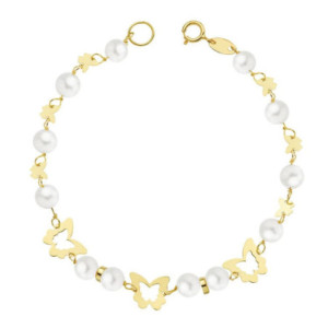 18k Pulsera Comunion Perla...