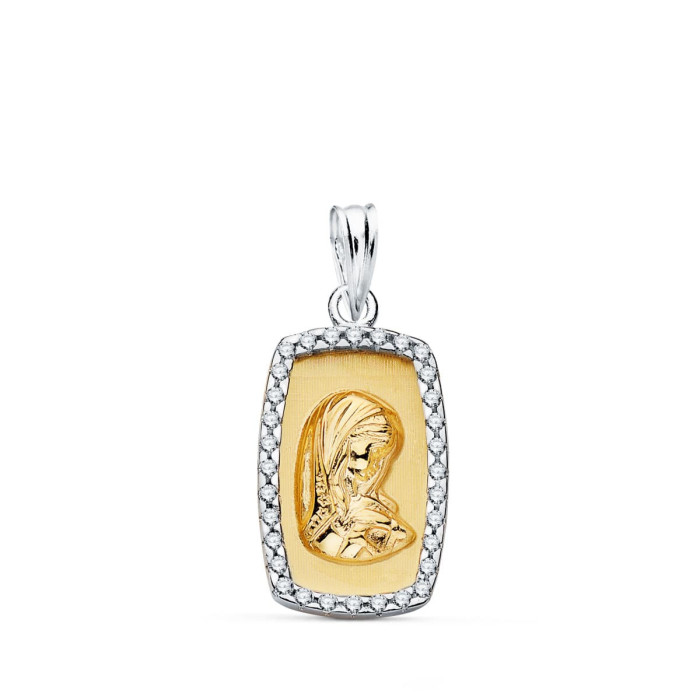 18k Colgante Oro Bicolor Virgen NiÑa Con Cerco Y Circonitas 18x12 Mm | Joyería Gimeno | Tu joyería de confianza en Valencia