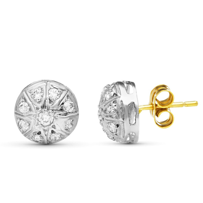 18k Pendientes Oro Bicolor Circonita 9 Mm | Joyería Gimeno | Tu joyería de confianza en Valencia