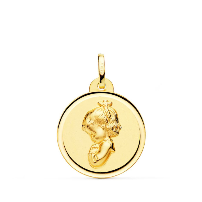 18k Medalla Oro Amarillo Virgen NiÑa Rezando Bisel 16 Mm | Joyería Gimeno | Tu joyería de confianza en Valencia