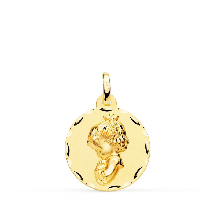 18k Medalla Oro Amarillo Virgen NiÑa Rezando Tallada 18 Mm | Joyería Gimeno | Tu joyería de confianza en Valencia