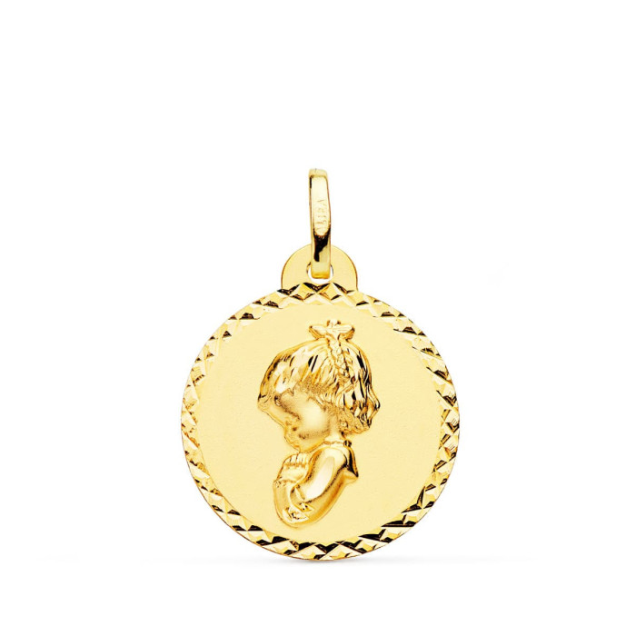 18k Medalla Oro Amarillo Virgen NiÑa Rezando Talla Cruzada 20 Mm | Joyería Gimeno | Tu joyería de confianza en Valencia