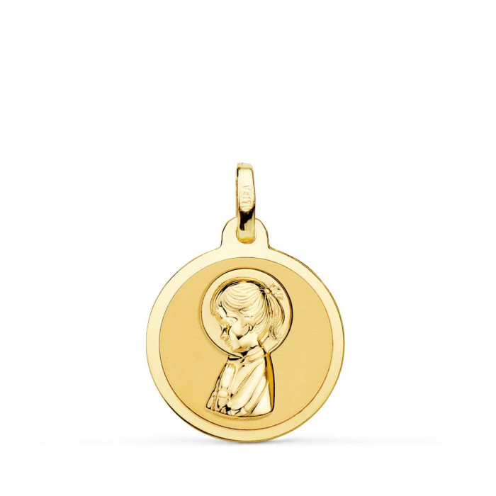 18k Medalla Oro Amarillo Virgen Rezando En Brillo 18 Mm | Joyería Gimeno | Tu joyería de confianza en Valencia