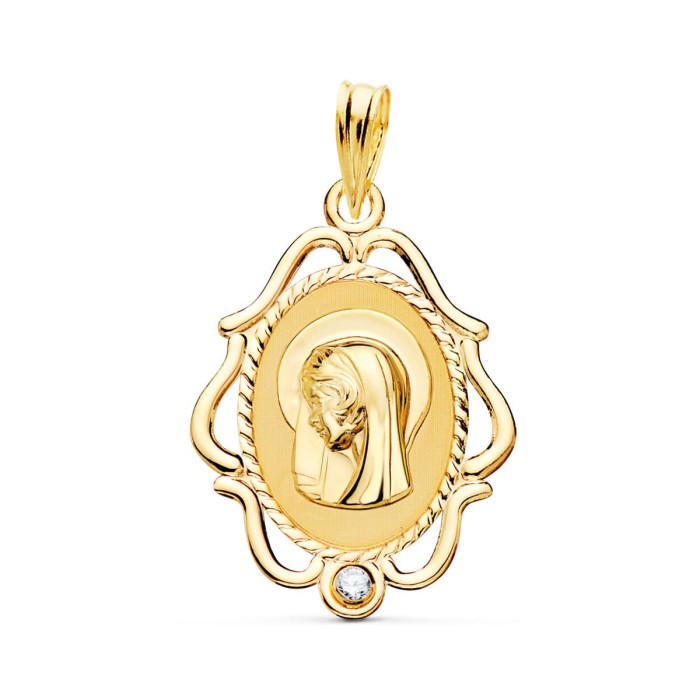 18k Medalla Virgen NiÑa Cerco Calado Brillo Con Circonita 24x17 Mm | Joyería Gimeno | Tu joyería de confianza en Valencia
