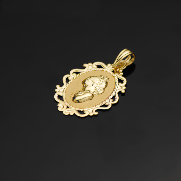 18k Medalla Virgen NiÑa Perfil Cerco Calado Brillo. 23 X 16 Mm | Joyería Gimeno | Tu joyería de confianza en Valencia