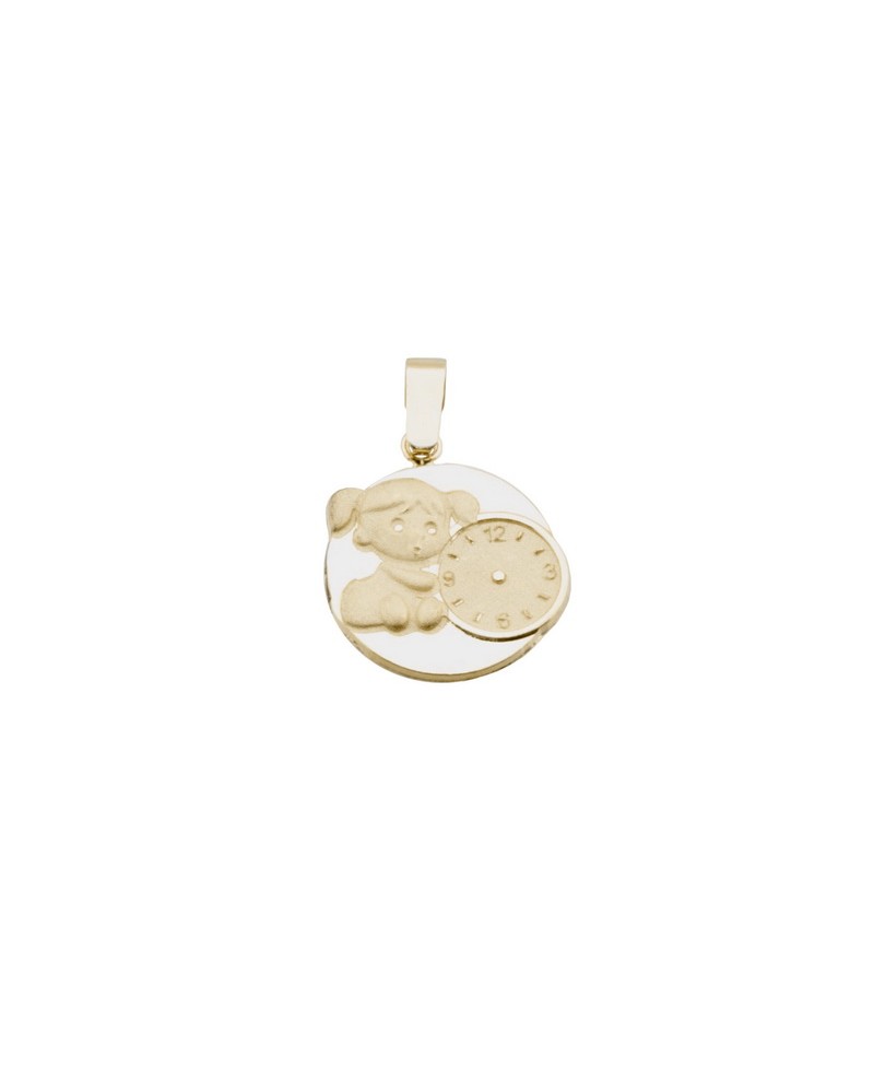 Medalla de niña con reloj de oro amarillo | Joyería Gimeno | Tu joyería de confianza en Valencia
