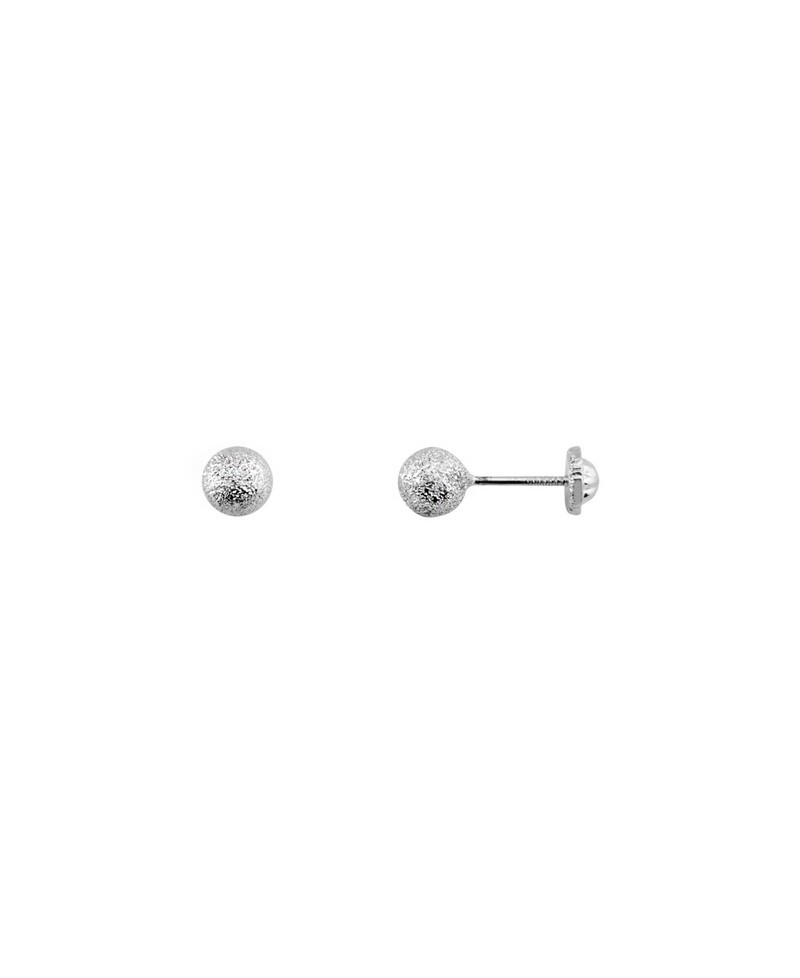 Pendiente dormilón oro blanco bola mate-brillo | Joyería Gimeno | Tu joyería de confianza en Valencia