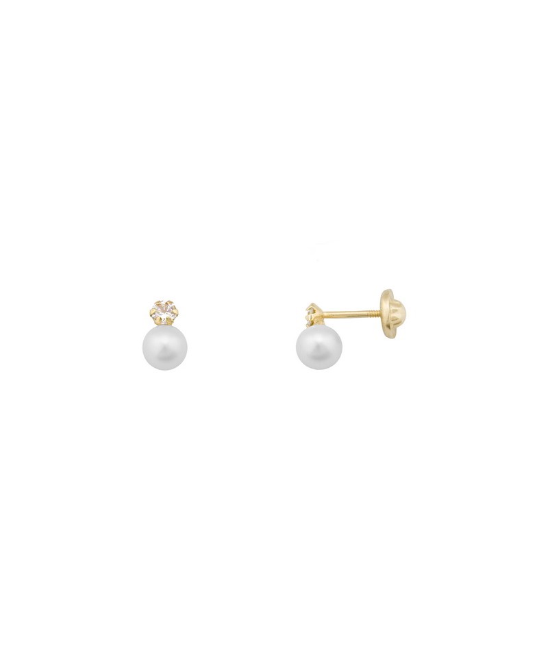 Pendiente dormilón con perla y circonitas con garras | Joyería Gimeno | Tu joyería de confianza en Valencia