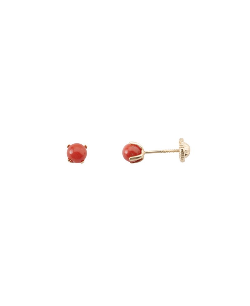 Pendiente dormilón oro coral rojo 3mm | Joyería Gimeno | Tu joyería de confianza en Valencia