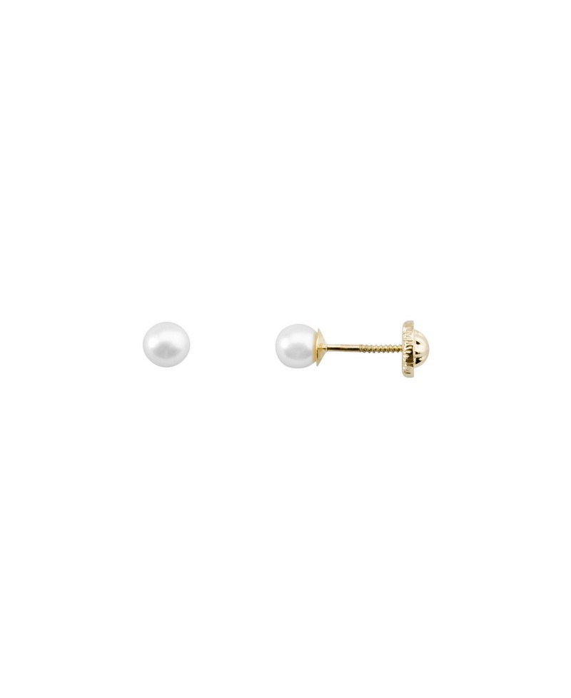 Pendiente dormilón bebe perla oro 4mm | Joyería Gimeno | Tu joyería de confianza en Valencia