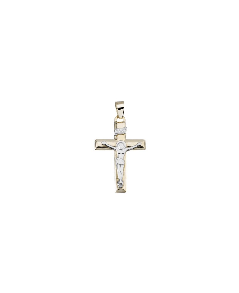Cruz plana con cristo oro/plata hombre | Joyería Gimeno | Tu joyería de confianza en Valencia