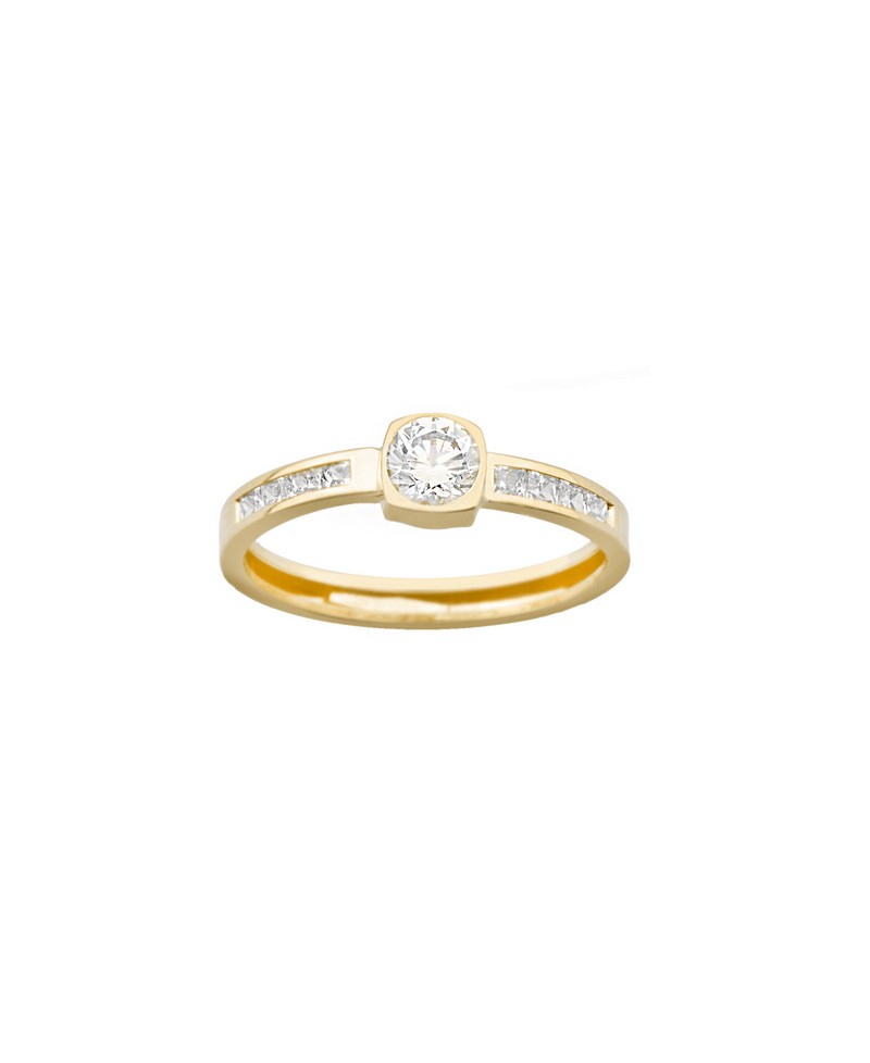 Sortija con circonita central 5mm, oro amarillo | Joyería Gimeno | Tu joyería de confianza en Valencia