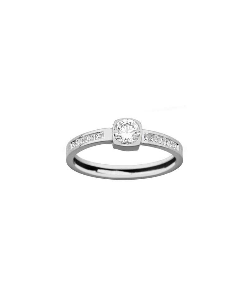 Sortija oro blanco chaton central | Joyería Gimeno | Tu joyería de confianza en Valencia
